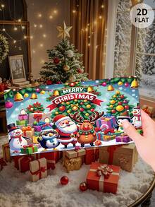 1pc 2D Flat Christmas Banner, Santa Claus, Reindeer, Penguin, Holiday Decor, Cross-Border Hot Seller, Classic Christmas Theme Design, Father Christmas, Cute & Adorable Style, Home Decor, Christmas Decoration Christmas Decorations Room Decor