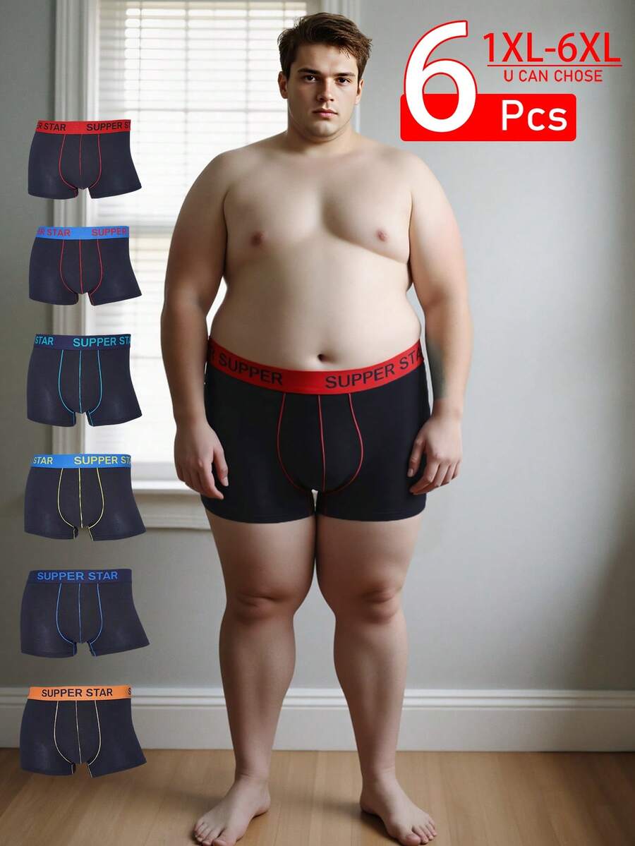 6pcs/Pack Plus Size Men's Boxer Briefs, Longer Boxer Shorts, Men Underwear Waistband Boxer Comfortable Sporty Briefs With Side Gusset, Plus Size 1XL-5XL,Suitable For Outdoor Activities, Fitness, Running, Basketball And Other Sports - Multicolor - View 1