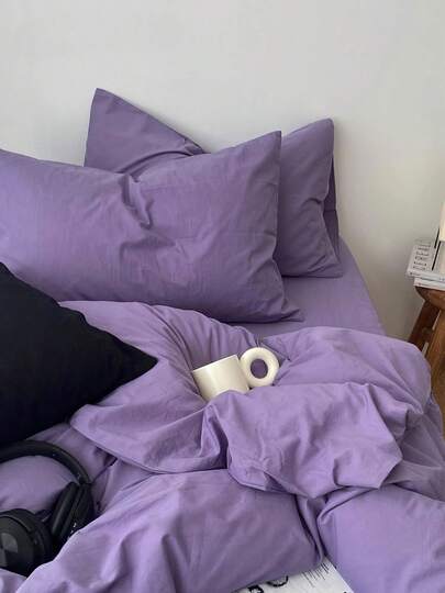 3 قطع طقم بياضات قطن 100% بتصميم نوردي بسيط على طراز INS، 2 غطاء وسادة بنفسجي + 1 غطاء لحاف (بدون ملاءة سرير)