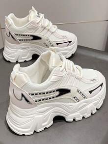 Größe 35-40 einfarbige Schnürsneaker mit dicker Sohle, geeignet für Schule, Outdoor, Strand, alle Jahreszeiten