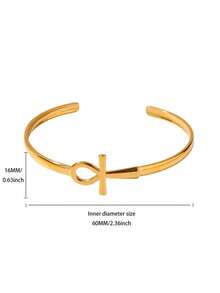 1 Peça Bracelete de Pulso Vintage Ankh Cross para Mulheres e Homens, Banhado a Ouro 18K em Aço Inoxidável, Bracelete Cruzado, Joia de Religião Egípcia