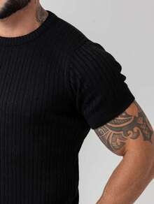 TRICOT DE LUXO Men's Lightweight Textured Knit T-Shirt, High Quality, Spring, Summer, Autumn, Premium Quality - màu đen - Xem 5