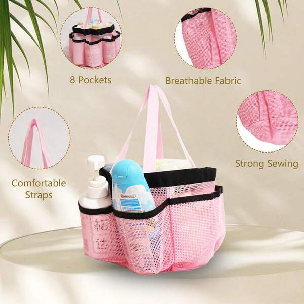 Bolsa de malla para ducha de 7.9" X 7.1" X 5.5" - Bolso de ducha portátil con 7 bolsillos para la universidad, la playa, el gimnasio, la natación - Organizador de baño de secado rápido