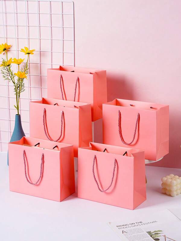 5pcs/10PCS Pink Simple Solid Color Kraft Paper Bag, Black Gift Bag, Gift Packaging Bag, Party Supplies, Shopping Bag