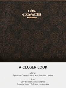 Coach 女士大号角拉链腕包，真皮手拿包，经典帆布材质，带2个信用卡槽，CZ277 IMXAQ - 胡桃木色拼黑色 - 查看 5