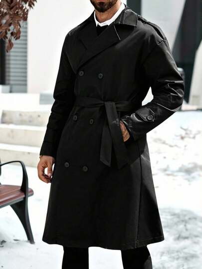 Manteau trench noir pour hommes, INS, convient pour le casual, les affaires, les déplacements en automne/hiver