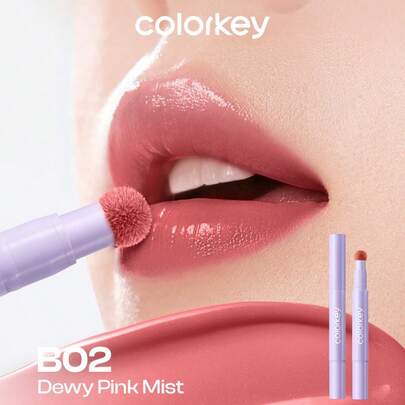 COLORKEY 保湿亮泽唇膏，不粘腻，自带海绵刷头，持久不卡唇纹，品牌美妆彩妆，适合女性和女孩，春夏完美妆容，Y2K 时尚潮流之选，也适合 90 年代复古妆容，生日、母亲节礼物、派对必备，最佳颜色