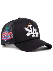 Chapéu criativo de borda plana 2025, estilo LA Wings, com borda lateral de coco, bordado, respirável, de malha de algodão, chapéu de hip hop pop de rua, dança de rua, skate, ciclismo ao ar livre, esportes, pesca, guarda-sol, uso diário, lazer, compras, viagem, chapéu decorativo, adequado para homens e mulheres, boné de beisebol