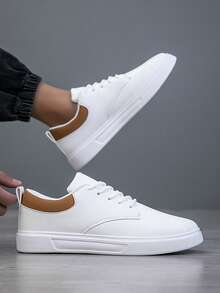 Men's Sports Shoes, Men's Casual Shoes,Fashionable And Personalized Street Student Handsome Shoes, Lace Up Men's Shoes, Men's Sneakers - White - View 3