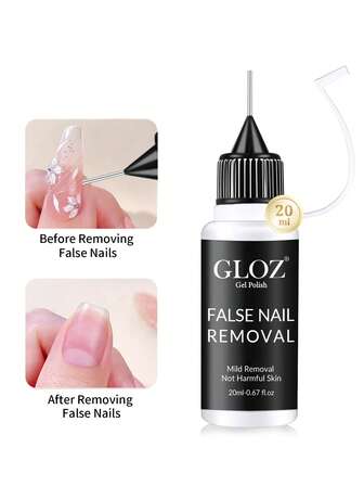 GLOZ 20ml Pinpoint Nail Glue Remover For Press On, Multi-Functional Remover For Nail Tips, Gentle Glue Remover For Gel X Nails, Non-Acetone Nail Polish Remover