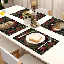 Christmas Santa Claus & Snowman Linen Placemats, Heat Insulation Pads, Food Mats, Restaurant Supplies, Restaurant Decor, Outdoor Picnic Mats, Holiday Gifts, Suitable For Restaurant, Kitchen, Outdoor, Picnic, Holidays