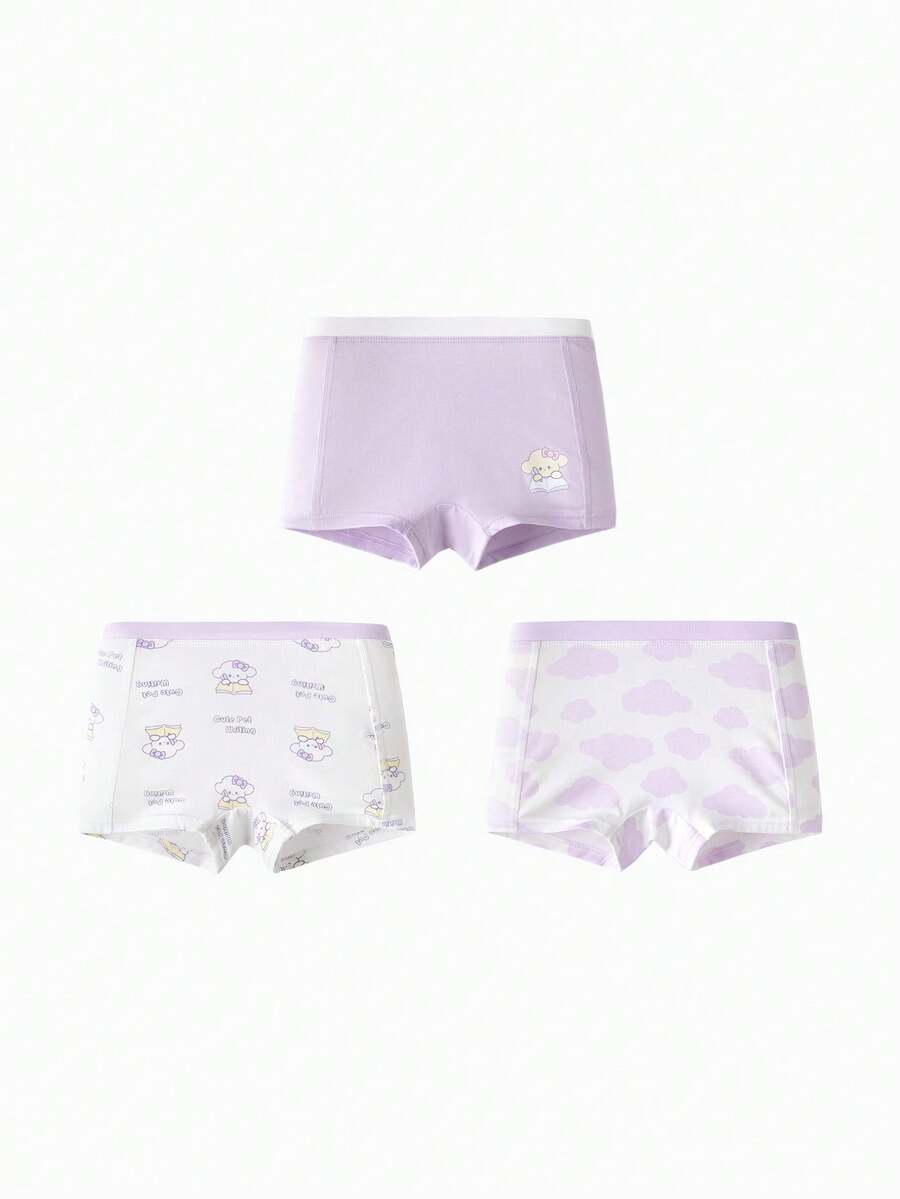 Balabala Girls' Underwear 3-Pack Boxer Briefs Antibacterial - White Purple - View 1