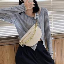 Thick Chain Women's Fanny Pack Plaid Leather Waist Bag Shoulder Crossbody Chest Bags Luxury Designer Handbags Female Belt Bag (Beige) - màu nâu - Xem 8