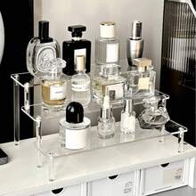 Estantería de 3 niveles reforzada y reforzada para almacenamiento de juguetes, estantería de almacenamiento y exhibición para el hogar, estantería de exhibición de joyas y cosméticos, estantería de almacenamiento de varios niveles con estantería de exhibición transparente, estantería para pasteles, estantería para perfumes - transparente - Ver 3