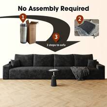 Guangchao 140" Cloud Sectional Couch,Modern Modular Sofa With Deep Seat, Upholstered Couches For Living Room Bedroom,No Assembly Required,Grey(Plush Corduroy Fabric) - 4座(黑色) - 查看 5