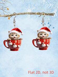 1 Pair Cute & Charming Coffee Cup Heart Shaped Earrings, Acrylic Material With Stainless Steel Hooks, Suitable For Women, Ideal For Valentine's Day, Mother's Day, Halloween, Christmas Gifts, Suitable For Daily Wear And Gift-Giving, All Season Accessory