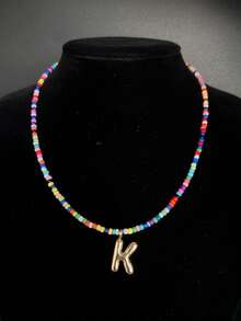 1 Piece Colorful Handmade Beaded Letter Necklace, Suitable For Women's Daily Wear, Four Seasons Birthday Gift, Christmas Jewelry, Valentine's Day Gift