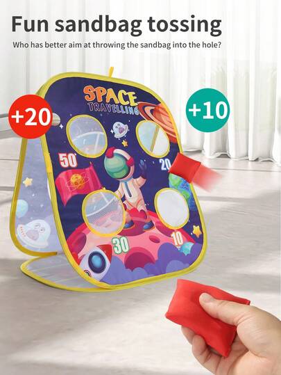 Space Theme Toss Toy Set, Early Education Parent-Child Game, Suitable For Boys And Girls, Children's Hand-Eye Coordination Training, 6pcs Sticky Space Balls + 8pcs Sand Bags, Interactive Competition Game, Spacecraft Ball Set, Kindergarten Competition Toy, Sensory Integration Training Gift, Christmas/Halloween/Thanksgiving Party Game Props, Children's Birthday Gift