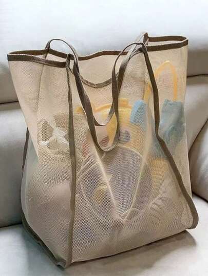 大容量沙滩包，多功能单肩包，户外沙滩包，大容量玩具收纳袋，斜挎包，轻便透明女士手提包，ins风透明网眼单肩包，镂空沙滩包，游泳玩耍大容量网眼排水袋，时尚多功能购物袋