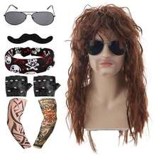 8 Piezas Disfraz de Rockero de los 70s 80s Peluca de Heavy Metal Hombre Mujer Peluca Hippie con Gafas Guantes Punk Mangas de Tatuaje para Accesorios de Fiesta Punk de los 80s, Peluca Larga, Gafas, Barba, Pañuelo, Guantes, Brazos con Flores, para Disfrazarse en Fiestas de Halloween - Multicolor - Ver 11