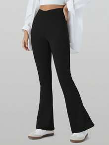 CZRLHYT Summer  High Waist Flared Pants Daily Fitness Sports Leggings, Women Butt Lifting Yoga Leggings,Women's High-Waisted Cross Design Flared Leggings Suitable - 黑色 - 查看 8