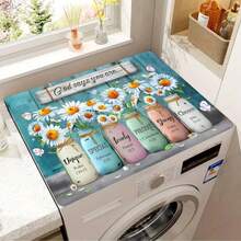 1pc Vibrant Floral Washing Machine Cover Mat - Quick-Dry, Absorbent, Non-Slip Decorative Laundry Room Mat For Top Of Washer/Dryer, Laundry Room Mat | Decorative Laundry Mat | Quick Dry Mat, Laundry Room Decor