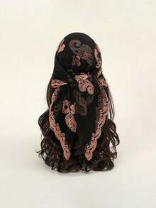 1pc Women Fashion Embroidered Bandana Square Scarf - màu nâu - Xem 4