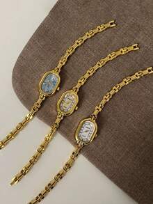 1 chiếc/bộ Đồng hồ Mabe hình oval thời trang màu vàng, đồng hồ thạch anh dây đeo cổ điển sang trọng dành cho nữ, thích hợp cho mùa tựu trường, quà tặng ngày lễ, Halloween, kỷ niệm. - Nhiều màu - Xem 7