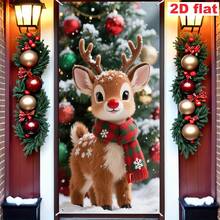 1 pieza Bandera plana de Navidad para puerta, decoración colgante de puerta navideña, decoración de puerta interior/principal, bandera de Año Nuevo, cortina de puerta de Navidad con renos, decoración de cortina de puerta para fiesta, fibra de poliuretano resistente al desgaste, sin electricidad requerida, con orificios para colgar fácilmente