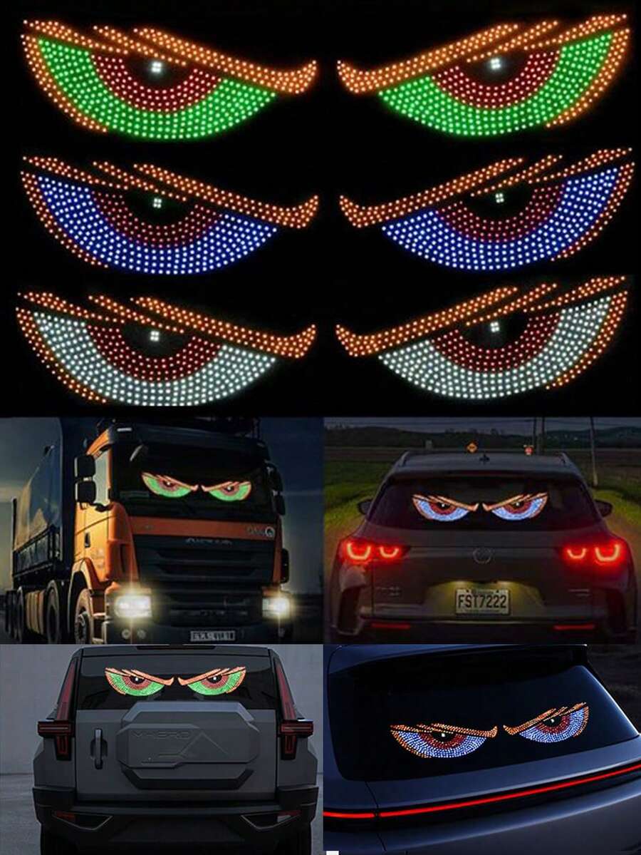 2个汽车挡风玻璃恶魔眼灯 - USB LED汽车氛围灯，11种动态模式 - 即插即用，安装简便 - 适用于SUV、卡车、房车的恶魔眼日间行车灯 - 炫酷蓝色装饰灯，可用于室内/室外装饰 - 防水，适用于大多数轿车/SUV及其他车辆。 - 彩色 - 查看 1