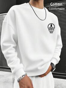 Thermal Lined Sweatshirt, Cotton, Spring/Autumn/Winter, Fashionable Cartoon, Holiday Style, Street Fashion, Soft & Comfortable, Unisex - White - View 2