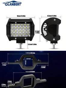 GLANBERT 2pcs 4" Automobile 4-Row LED Lights With Tow Hitch Mounting Bracket 72W For Truck Trailer SUV Pickup, 1 Drag 2 LED Light Bar Wiring Harness Kit 300W