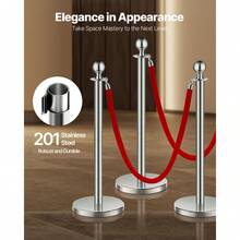 Stanchion Post, 4 Pcs Crowd Control Barrier Set With 2 Ropes, 5 Ft Stainless Steel Silver Stanchion Post Queue With Sand Injection Hollow Base For Theater, Party, Wedding, Exhibition - Multicolor - View 2