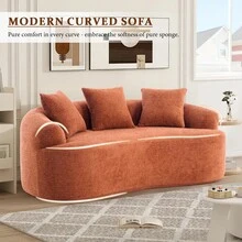 65" Curved Small Loveseat Sofa,Cozy Chenille Upholstered Couch With 3 Pillows,Modern Deep Seat Cloud Couch Memory Foam Compression Sofa,For Living Room Apartment Office,No Assembly Needed - Màu Hồng  San hô - Xem 2