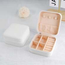 1 cutie organizator de bijuterii, cutie portabilă pentru depozitarea cerceilor, colierelor și inelelor, cutie mini compactă pentru bijuterii, suport pentru bijuterii din piele PU, cadou perfect pentru femei și fete, potrivit pentru cercei, inele, coliere, brățări, petrecere de nuntă