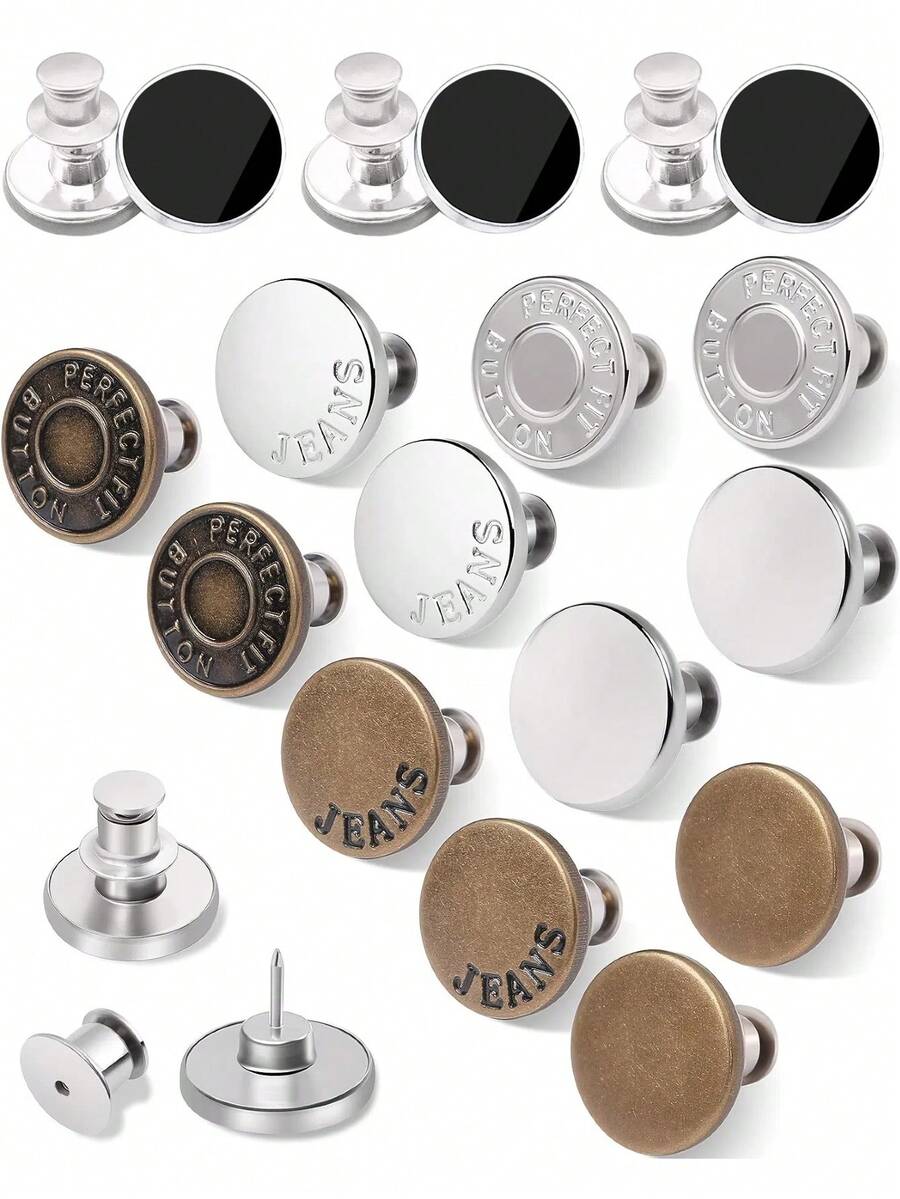 12pcs Removable Denim Jeans Buttons, Quick Snap Pants Buttons Clips, Stretchable Jeans Buttons No Sewing Closure, Perfect Fit For Waist Reduction, Suitable For Pants, Jackets, Coats - Durable Metal Structure