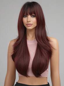 Red Brown Ginger Wig For Women Long Straight Synthetic Hair For Women, Heat Resistant Wigs