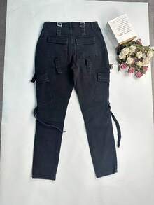 Quần jean cargo dáng skinny phong cách Y2K dành cho nữ cỡ lớn, màu đen, thích hợp cho mùa thu và mùa xuân. - màu đen - Xem 7