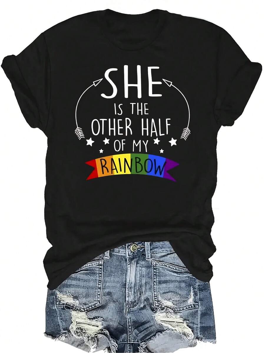 Camiseta de Orgullo LGBTQ+ Unisex de Verano, Casual, Transpirable y de Personalidad con Cuello Redondo y Manga Corta, Adecuada para Adolescentes y Adultos - Negro - Ver 1