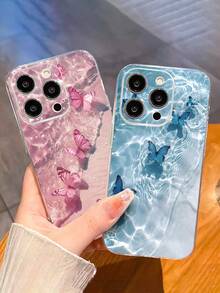 2 件时尚蝴蝶印花透明彩绘防摔手机壳，防摔手机保护套 - 彩色 - 查看 1