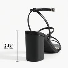 Women Chunky Heeled Sandals For Spring And Summer, Gorgeous Thin Strap Rhinestone High Heeled Sandals For Wedding, Party, Prom Valentines - 黑色 - 查看 6