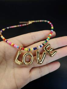 1 Piece Colorful Handmade Beaded Letter Necklace, Suitable For Women's Daily Wear, Four Seasons Birthday Gift, Christmas Jewelry, Valentine's Day Gift
