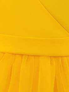 Baby Girls V-Neck Backless Bow Mesh Satin Cute Flower Girl Dress, Suitable For Birthday Party, Holiday, Travel, Does Not Include Headband - Yellow - View 7