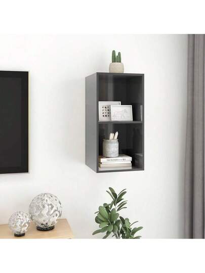 VidaXL TV Wand Unit 37x37x72 Cm Finished Wood High Gloss Grijs view 7