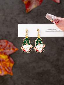 1 Pair Cute Enameled Christmas Earrings - Christmas Gnome Earring - Festive Holly Berry Earring - Christmas Tree Dangle Earring - Holiday Earrings Jewelry Gift For Women & Girls