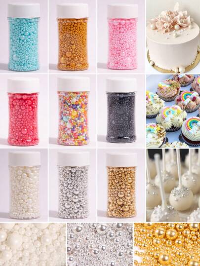 85g/3oz essbares weißes Perlenzuckerstreuseln, essbare Perlenzuckermischung in Regenbogenfarben, Backdekoration für Kuchen, Backbonbons, Cupcake-Topper, Keksverzierung für Feiern, Hochzeiten, Babypartys, Weihnachten