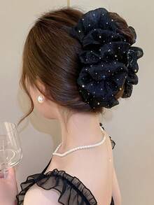 1个优雅花卉网纱蝴蝶结装饰发夹，复古大号发夹，马尾辫发圈，适合女性和女孩，发夹，发卡，发饰，秋冬女士度假装扮配饰，女士爪夹时尚发饰优雅发爪