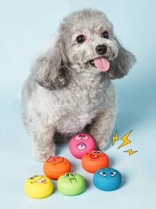 PETSIN 笑脸吱吱叫狗玩具 - 适合中小型幼犬的软橡胶球，无需电池 - 彩色 - 查看 2