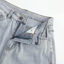 THUNDER Womens High Waisted Wide Leg Jeans Stretchy Distressed Pants - 1# Biru Muda - View 6