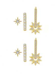 rakol Bộ 6 đôi bông tai hình ngôi sao và mặt trăng bằng đá Cubic Zirconia sáng bóng, màu đồng sang trọng, quà tặng cho phụ nữ. - Phong cách 3 - Xem 6